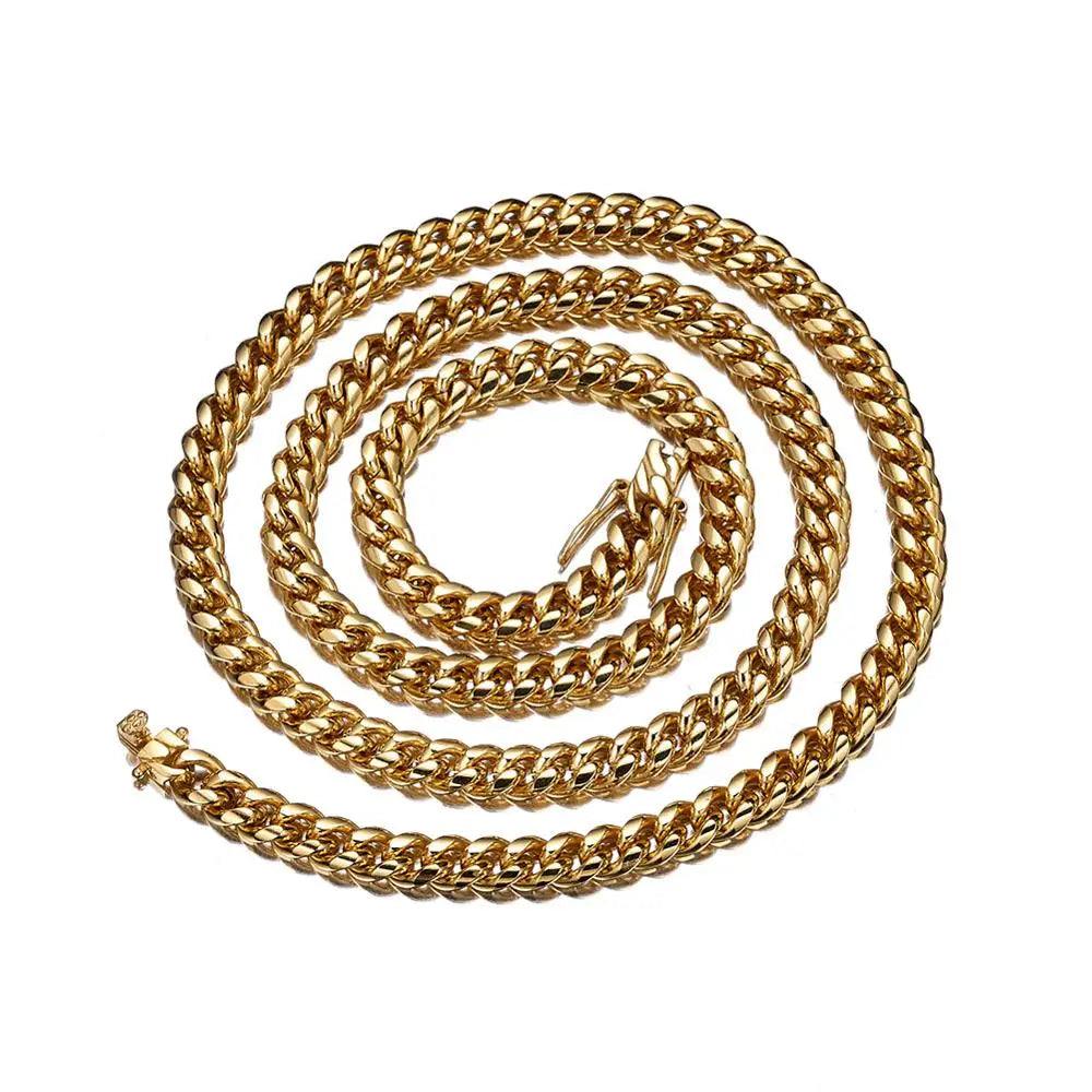 TOPGRILLZ Stainless Steel Gold Color Cuban Chain Faucet Button Hip Hop Fashion Jewelry For Gift 6MM/10MM/12MM/14MM/16MM/18MM