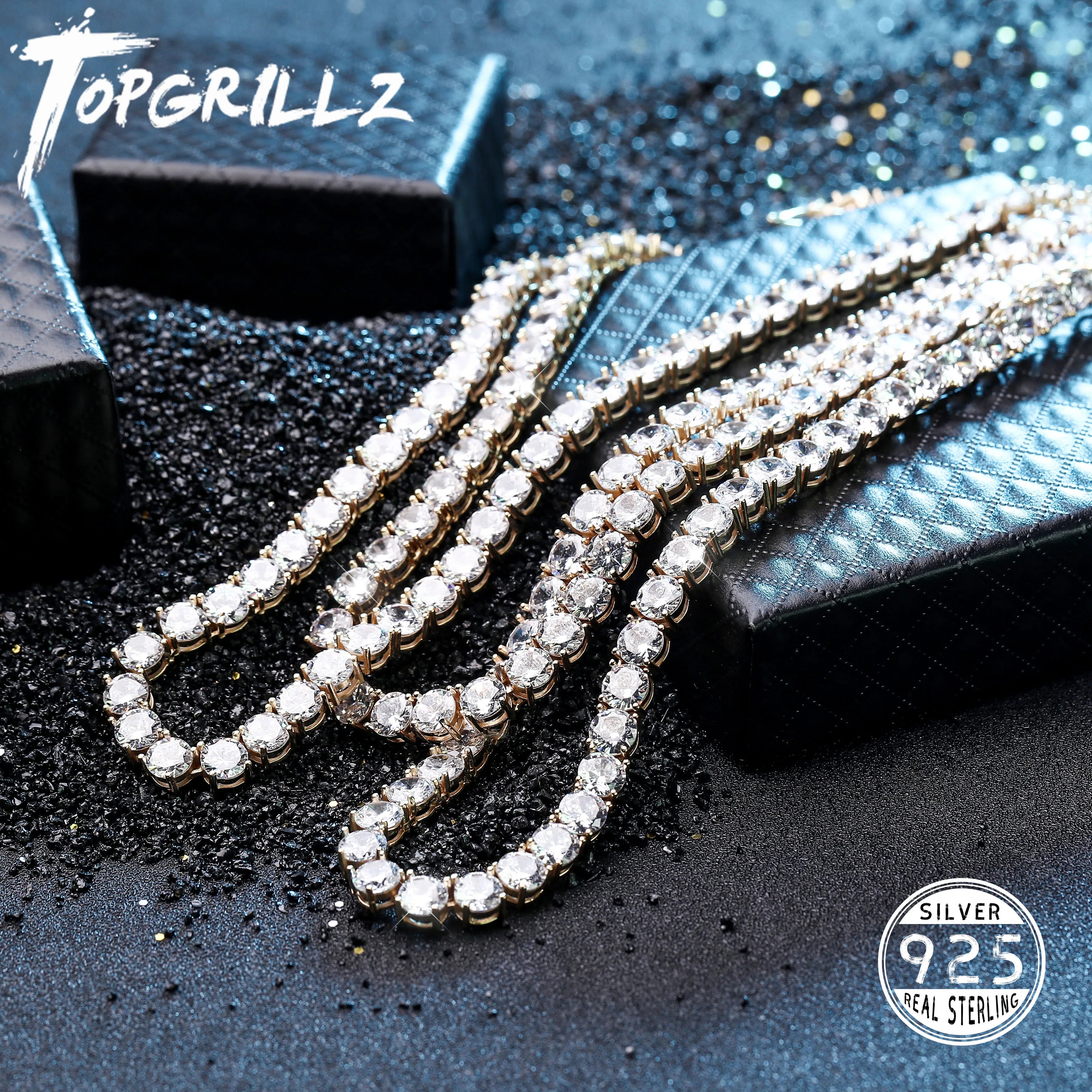 New 925 Sterling Silver 3-6mm Men's Necklace Bling CZ Iced Out Hip Hop Link Tennis Chain Silver Gold Necklace Jewelry For Gift