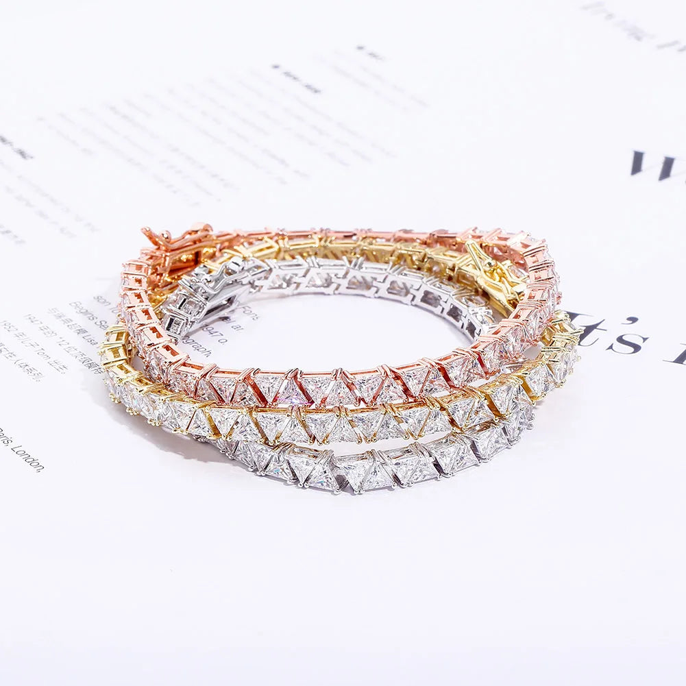 TOPGRILLZ 5mm Tennis Chain Bracelet High Quality Triangular Iced Out Cubic Zirconia Hip Hop Charm Fashion Jewelry For Women
