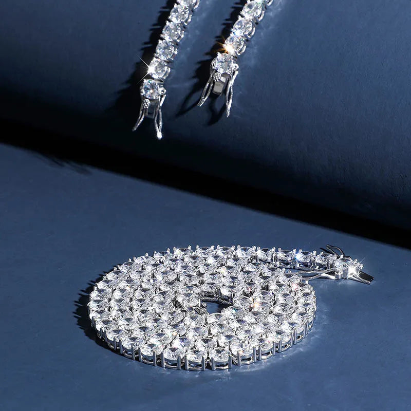 New 925 Sterling Silver 3-6mm Men's Necklace Bling CZ Iced Out Hip Hop Link Tennis Chain Silver Gold Necklace Jewelry For Gift