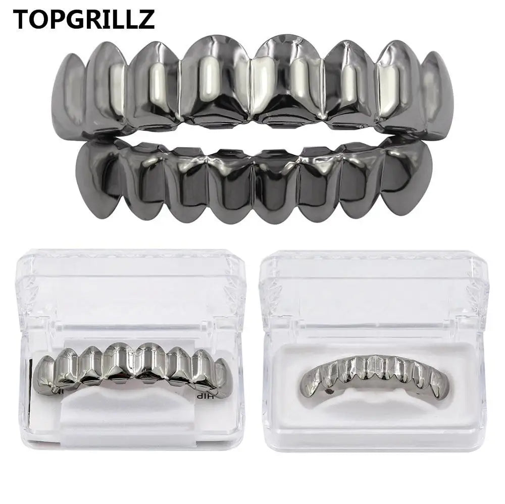 TOPGRILLZ 8/8 Hip Hop Teeth Grillz Set Gold Silver Color Top &  Bottom Body Jewelry  Punk Cosplay Party Tooth Grills Gifts
