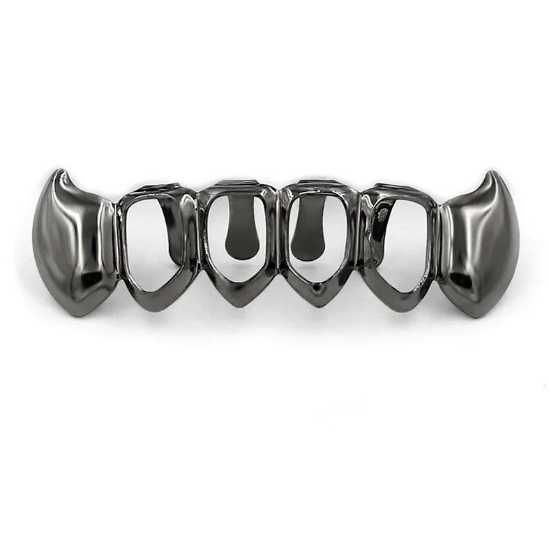 TOPGRILLZ  Gold Color Plated Hip Hop Teeth Grill Top & Bottom Grill Hip Hop Bling Hollow Vampire Teeth for Halloween