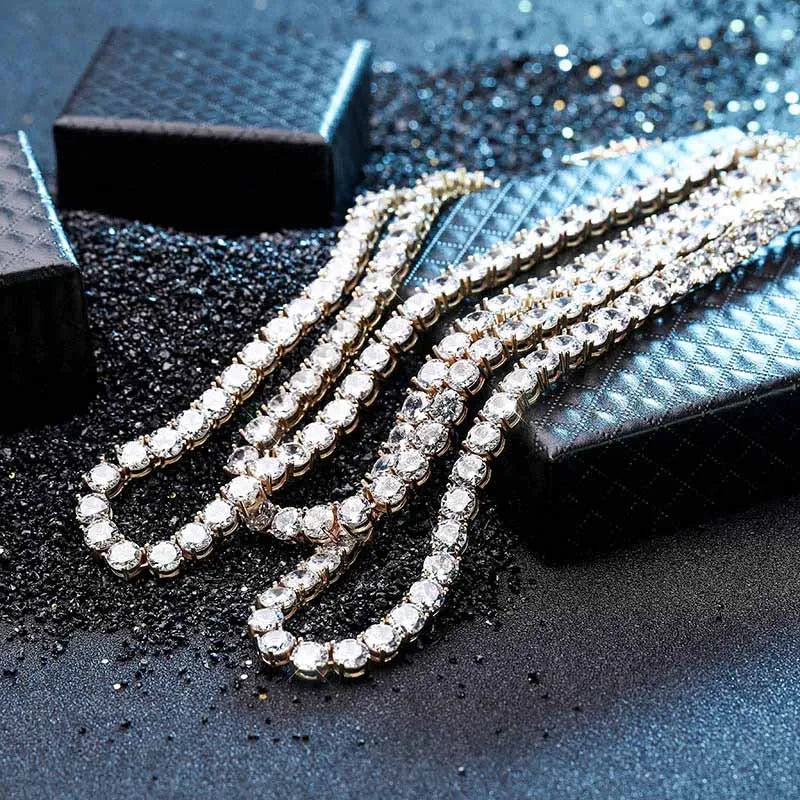 New 925 Sterling Silver 3-6mm Men's Necklace Bling CZ Iced Out Hip Hop Link Tennis Chain Silver Gold Necklace Jewelry For Gift