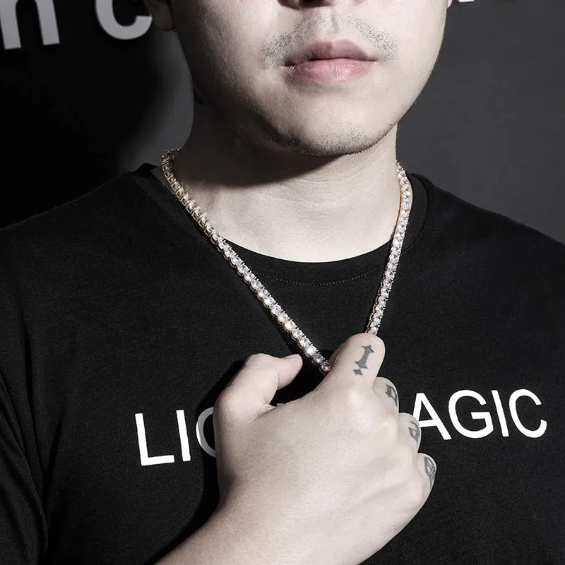 New 925 Sterling Silver 3-6mm Men's Necklace Bling CZ Iced Out Hip Hop Link Tennis Chain Silver Gold Necklace Jewelry For Gift