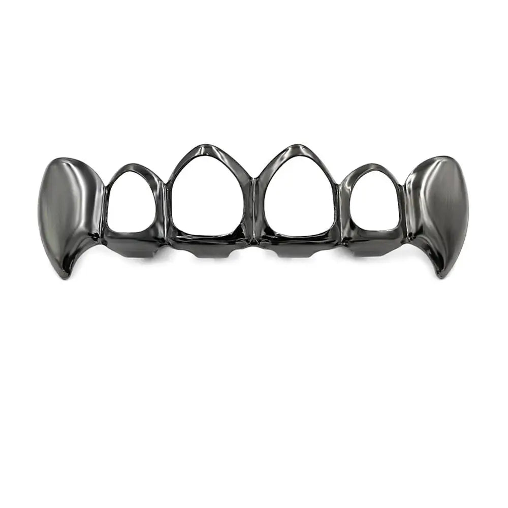 TOPGRILLZ  Gold Color Plated Hip Hop Teeth Grill Top & Bottom Grill Hip Hop Bling Hollow Vampire Teeth for Halloween