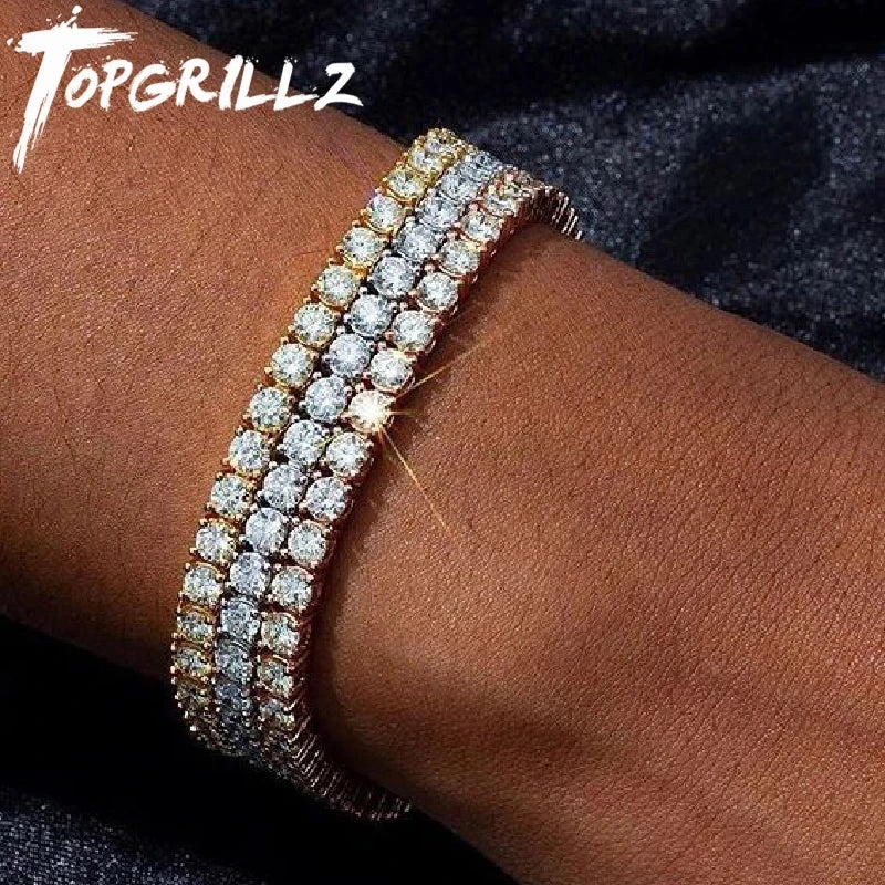 3mm-10mm Mens/Women AAA+ Cubic Zirconia Tennis Bracelet Hip Hop Jewelry Iced Out 1 Row Gold Color CZ Charms Bracelet For Gifts