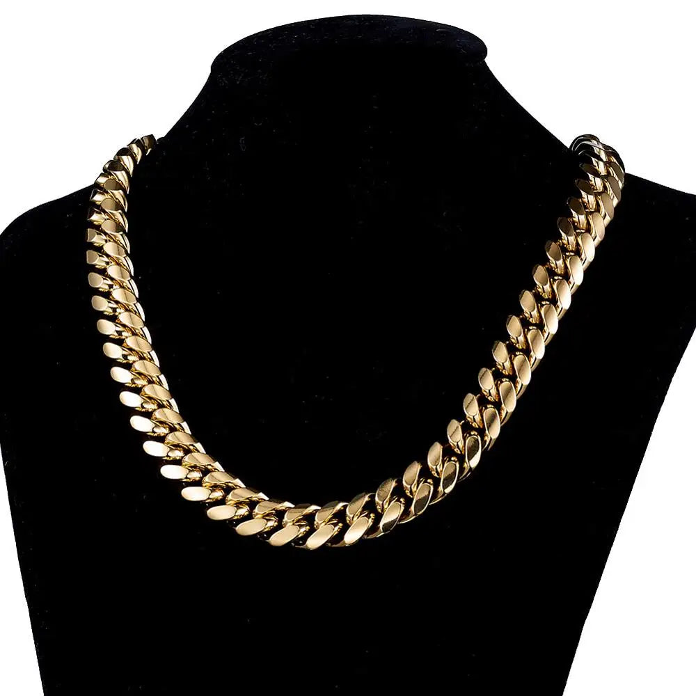 TOPGRILLZ Stainless Steel Gold Color Cuban Chain Faucet Button Hip Hop Fashion Jewelry For Gift 6MM/10MM/12MM/14MM/16MM/18MM