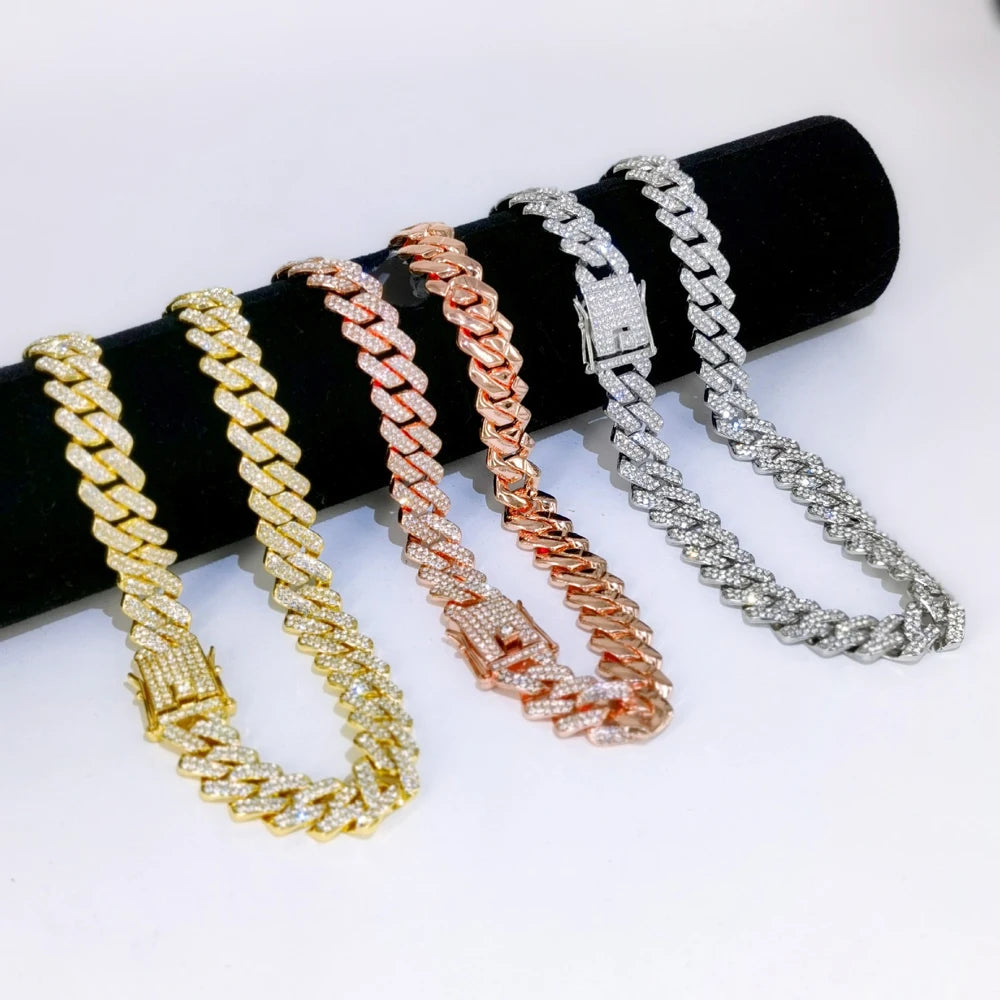 Fashion Men Cuban Link Iced Out Necklace 14MM width Rhinestones Chain Rapper CZ Cuban Chain Necklace Hip Hop Birthday Jewelry