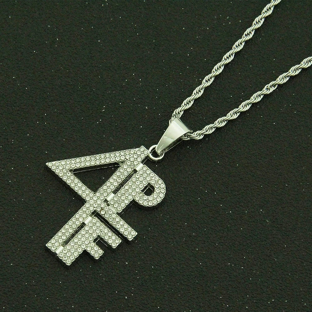Men Women Hip Hop 4PF Letter Pendant Necklace Shiny Rhinestone Chain Iced out Bling Number Necklaces HipHop Charm Jewelry Gifts