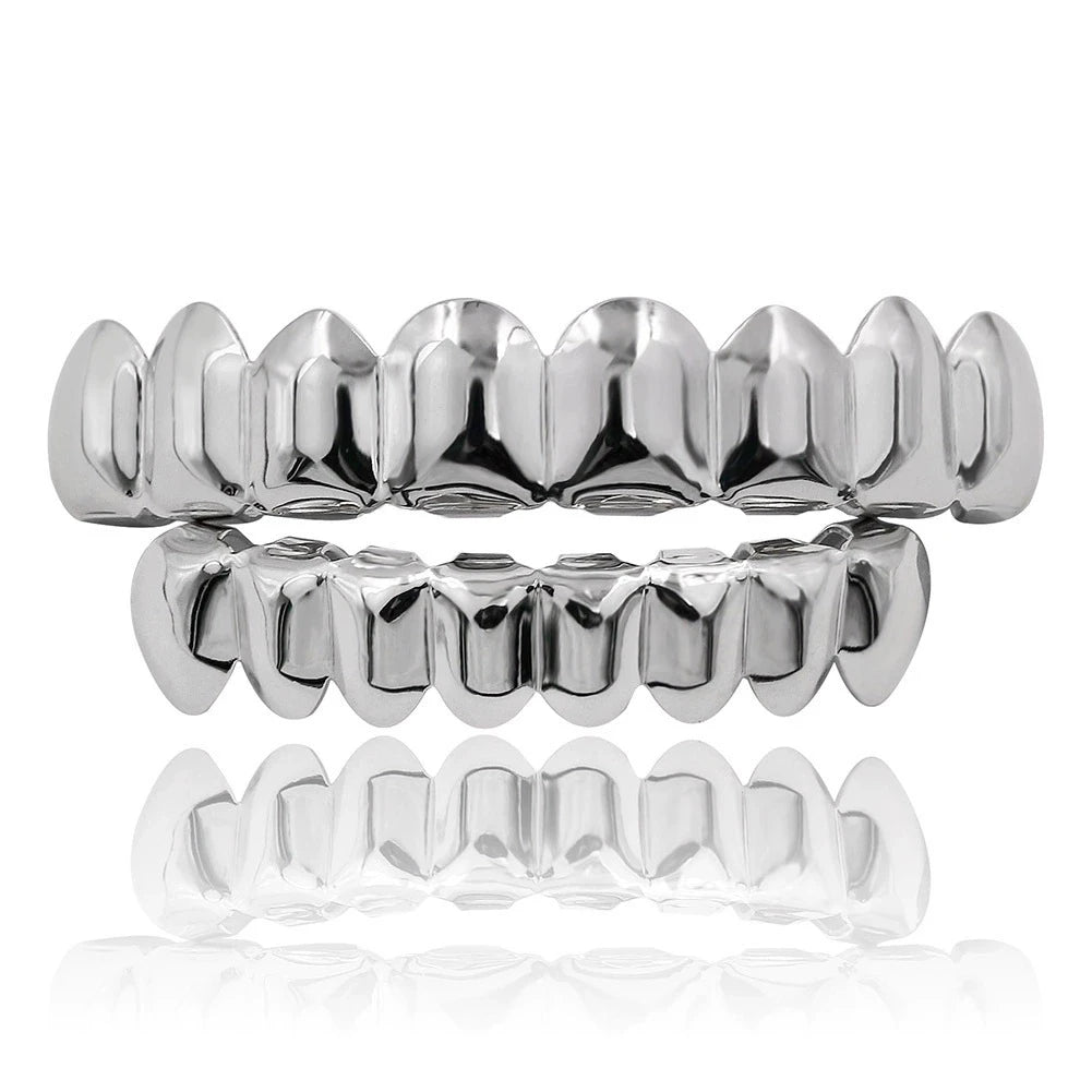 TOPGRILLZ Gold Silver Plated HIP HOP Teeth Grillz Top & Bottom Grills Set With silicone Real Shiny Vampire Tooth Sets