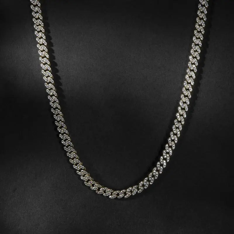 New 9MM Hip Hop Men Women Prong Cuban Link Chain Necklace Bling Iced Out 1 Row Rhinestone Paved Miami Cuban Chain Jewelry Gift