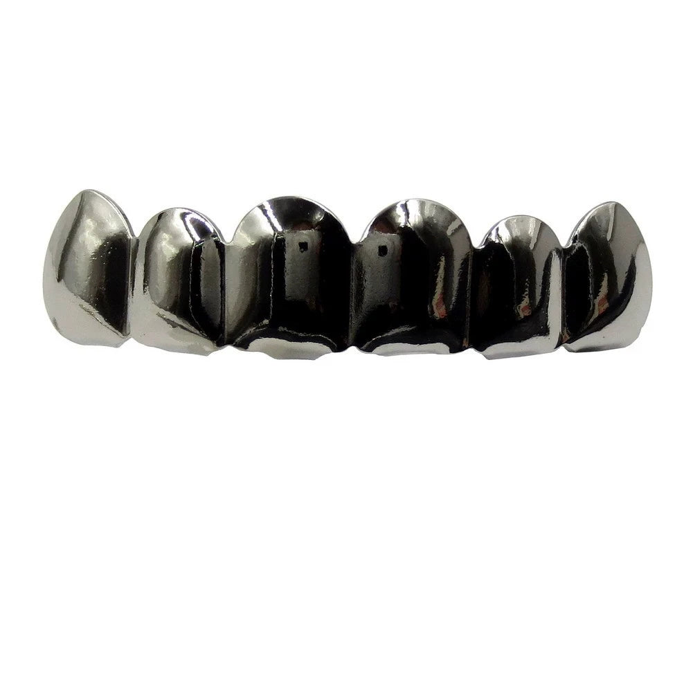 TOPGRILLZ Glossy Gold Silver Plated Hip Hop Teeth Grillz 6 Top &6 Bottom Grills Set With silicone Shiny Vampire Tooth Sets