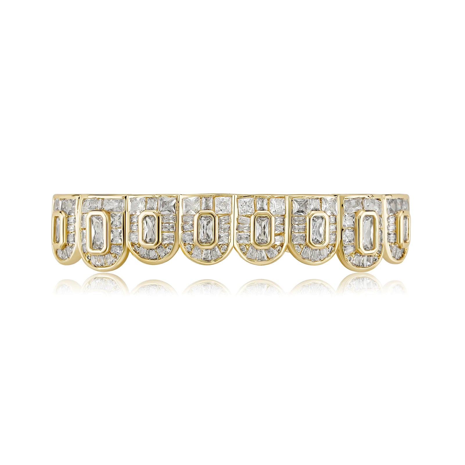 TOPGRILLZ New Baguette 8/8 Teeth Grillz Full Iced Micro Pave Cubic Zirconia Dental Grills For Men Women Tooth Caps Decor Jewelry