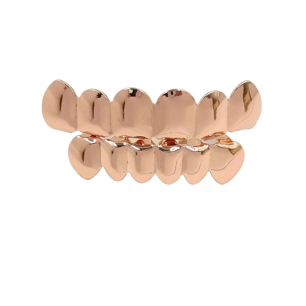 TOPGRILLZ Glossy Gold Silver Plated Hip Hop Teeth Grillz 6 Top &6 Bottom Grills Set With silicone Shiny Vampire Tooth Sets