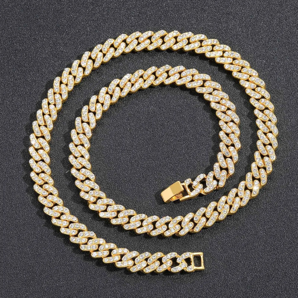 9MM Prong Cuban Link Chain Hip Hop Men Necklace iced out paris chain Rhinestone Paved Miami Rhombus Cuban Necklace Bracelet Gift