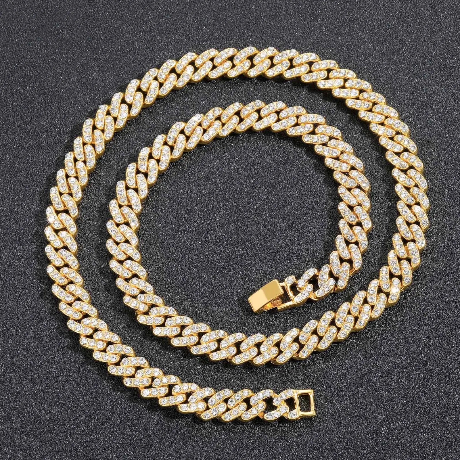 9MM Prong Cuban Link Chain Hip Hop Men Necklace iced out paris chain Rhinestone Paved Miami Rhombus Cuban Necklace Bracelet Gift