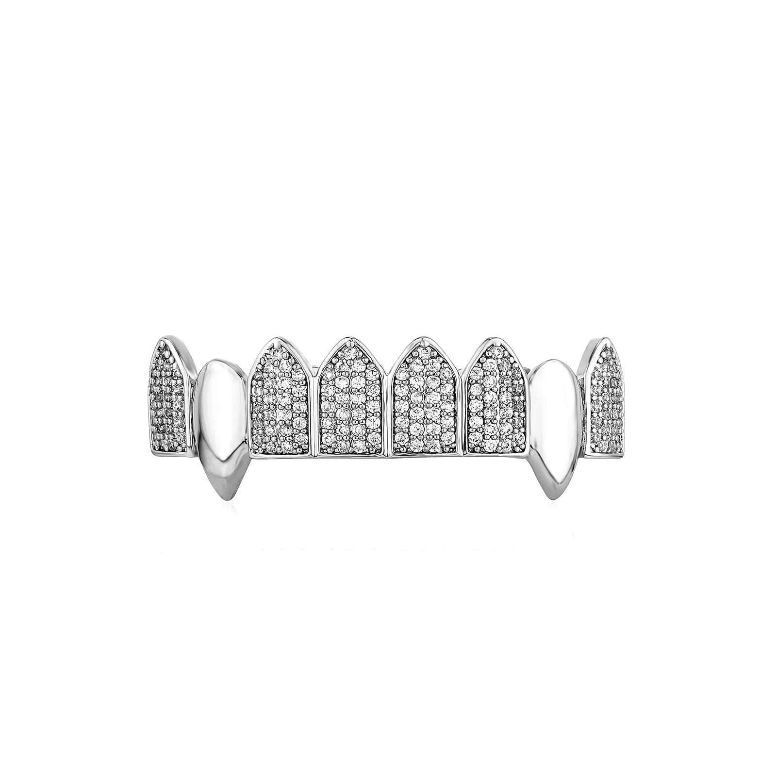 TOPGRILLZ Hip Hop Full CZ Stone Teeth Grillz Caps Cubic Zircon Iced Out Micro Pave Top&Bottom Charm Grills For Men Women Jewelry