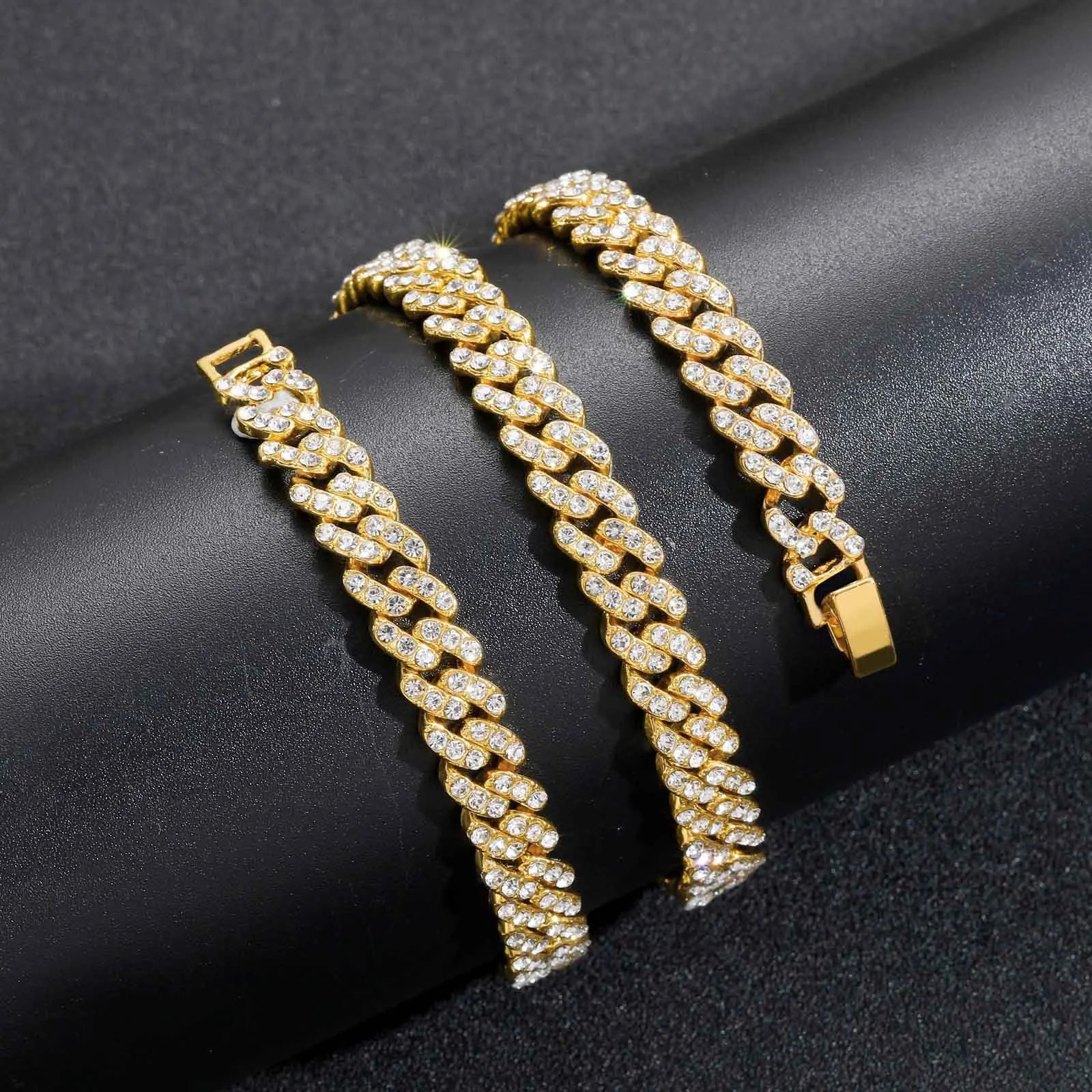 9MM Prong Cuban Link Chain Hip Hop Men Necklace iced out paris chain Rhinestone Paved Miami Rhombus Cuban Necklace Bracelet Gift