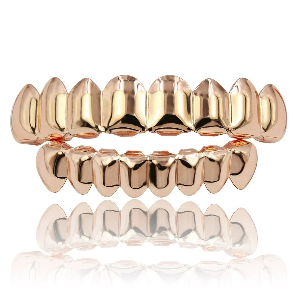 TOPGRILLZ Gold Silver Plated HIP HOP Teeth Grillz Top & Bottom Grills Set With silicone Real Shiny Vampire Tooth Sets