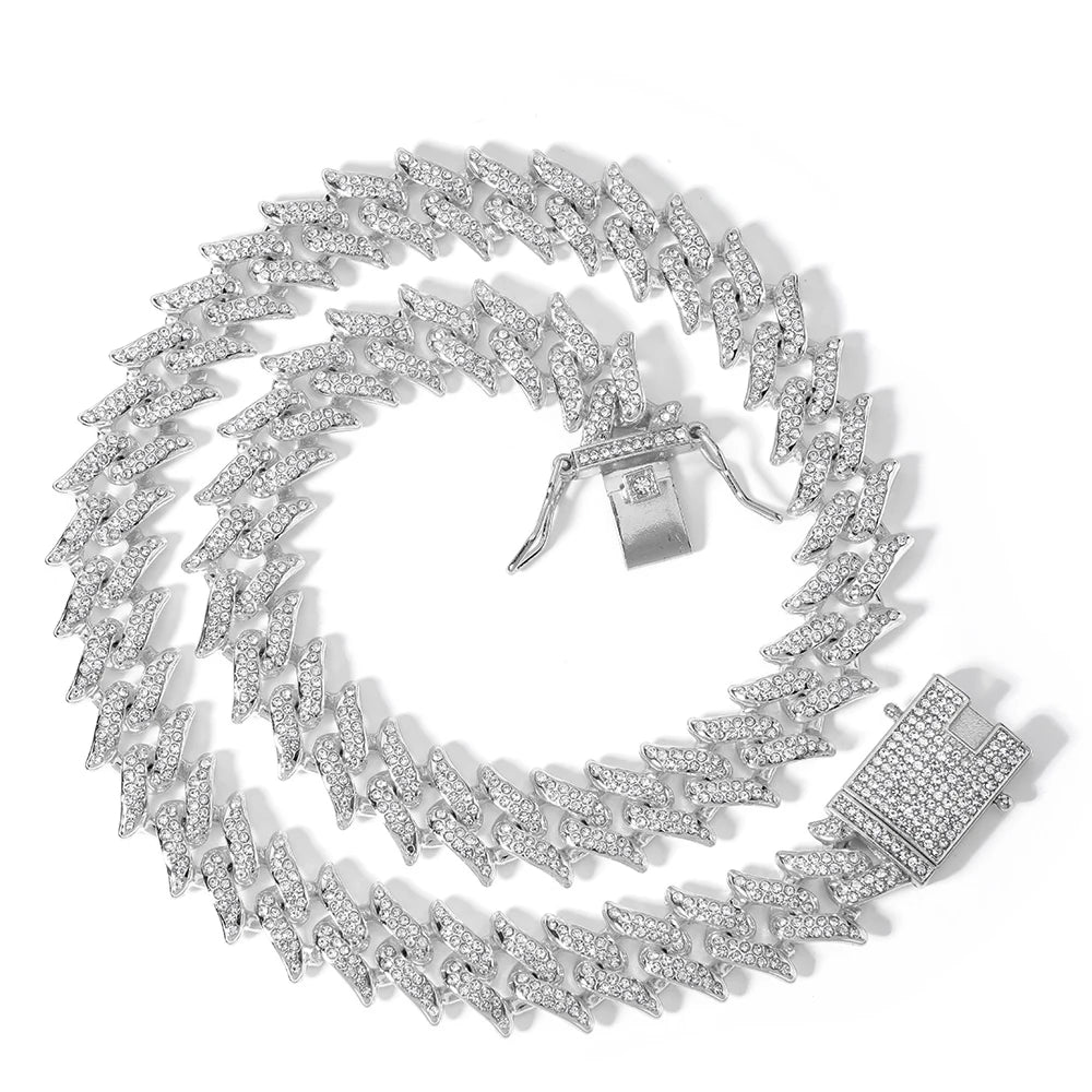 Hip Hop 3pcs Cuban Chain Watch for Men Miami Curb Iced Out Paved Rhinestones Rapper Cuban Necklace Suit Watch Bracelet Jewelry