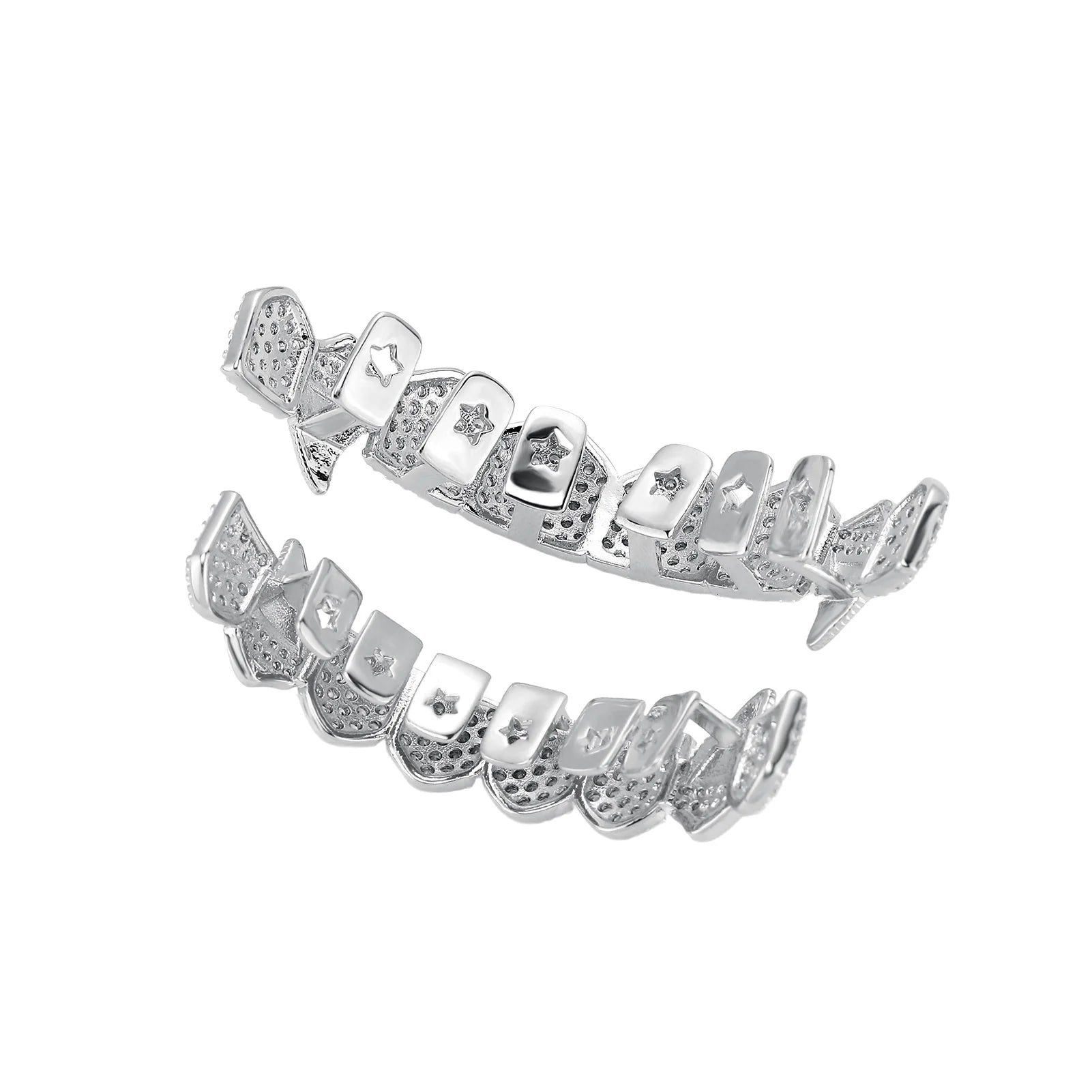 TOPGRILLZ Vampire Bling Full Micro Pave Cubic Zircon Teeth Grillz Caps 8 Top& 8 Bottom Removable Dental Grills For Halloween