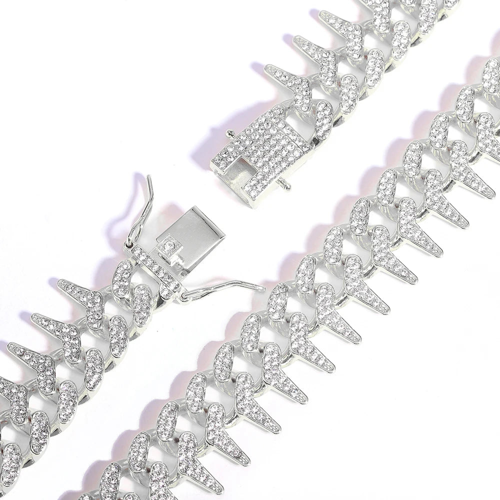 Hip Hop 21MM Iced Out Cuban Rivet Spike Thorns Link Chain Full Crystal Men's Miami Cuban Chain Luxury Fashion Necklace Jewelry