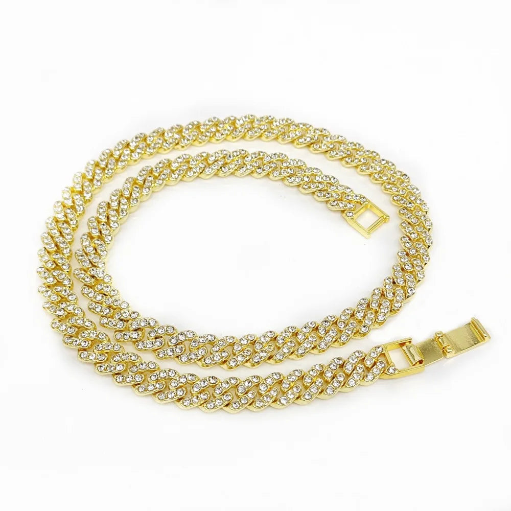 New 9MM Hip Hop Men Women Prong Cuban Link Chain Necklace Bling Iced Out 1 Row Rhinestone Paved Miami Cuban Chain Jewelry Gift