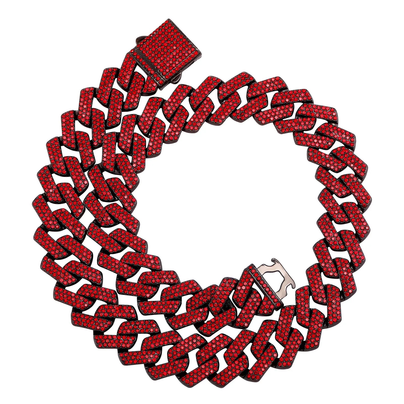 TOPGRILLZ 20MM Alloy Miami Cuban Chain Necklace/Bracelet Set For Men Iced Out Bling Rhinestones Jewelry For Halloween