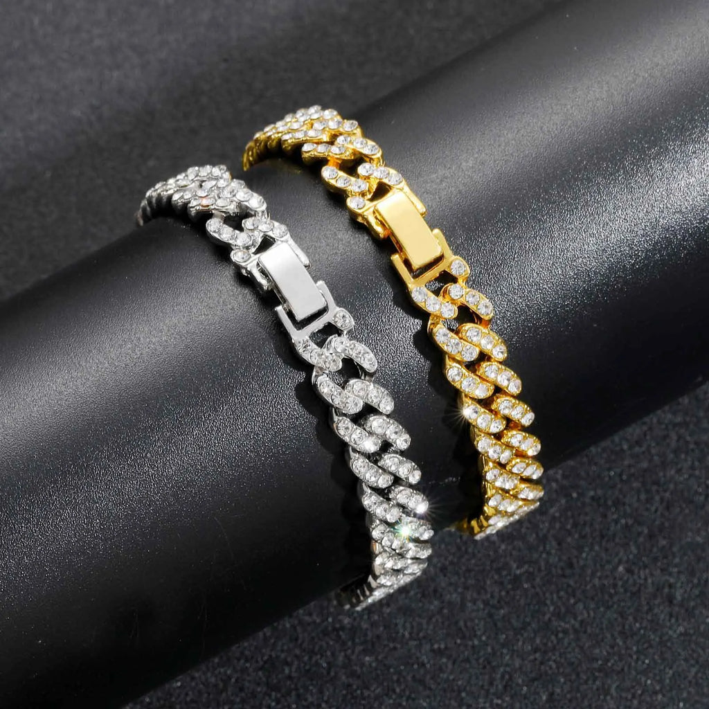 9MM Prong Cuban Link Chain Hip Hop Men Necklace iced out paris chain Rhinestone Paved Miami Rhombus Cuban Necklace Bracelet Gift