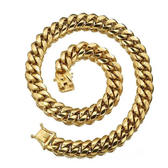 TOPGRILLZ Stainless Steel Gold Color Cuban Chain Faucet Button Hip Hop Fashion Jewelry For Gift 6MM/10MM/12MM/14MM/16MM