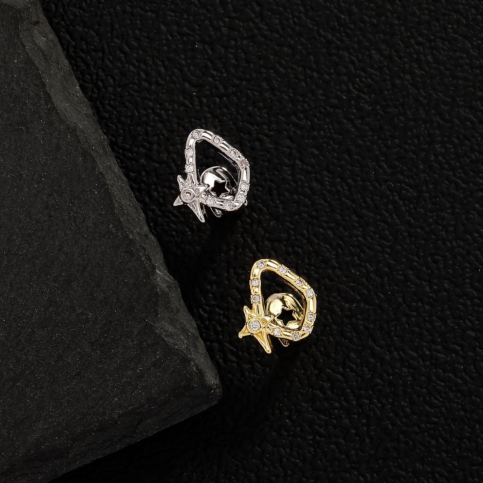 TOPGRILLZ Geometric Single Skeleton Iced Out Star Zircon Teeth Grillz Vintage CZ Stone Tooth Caps For Women Men Halloween Gift