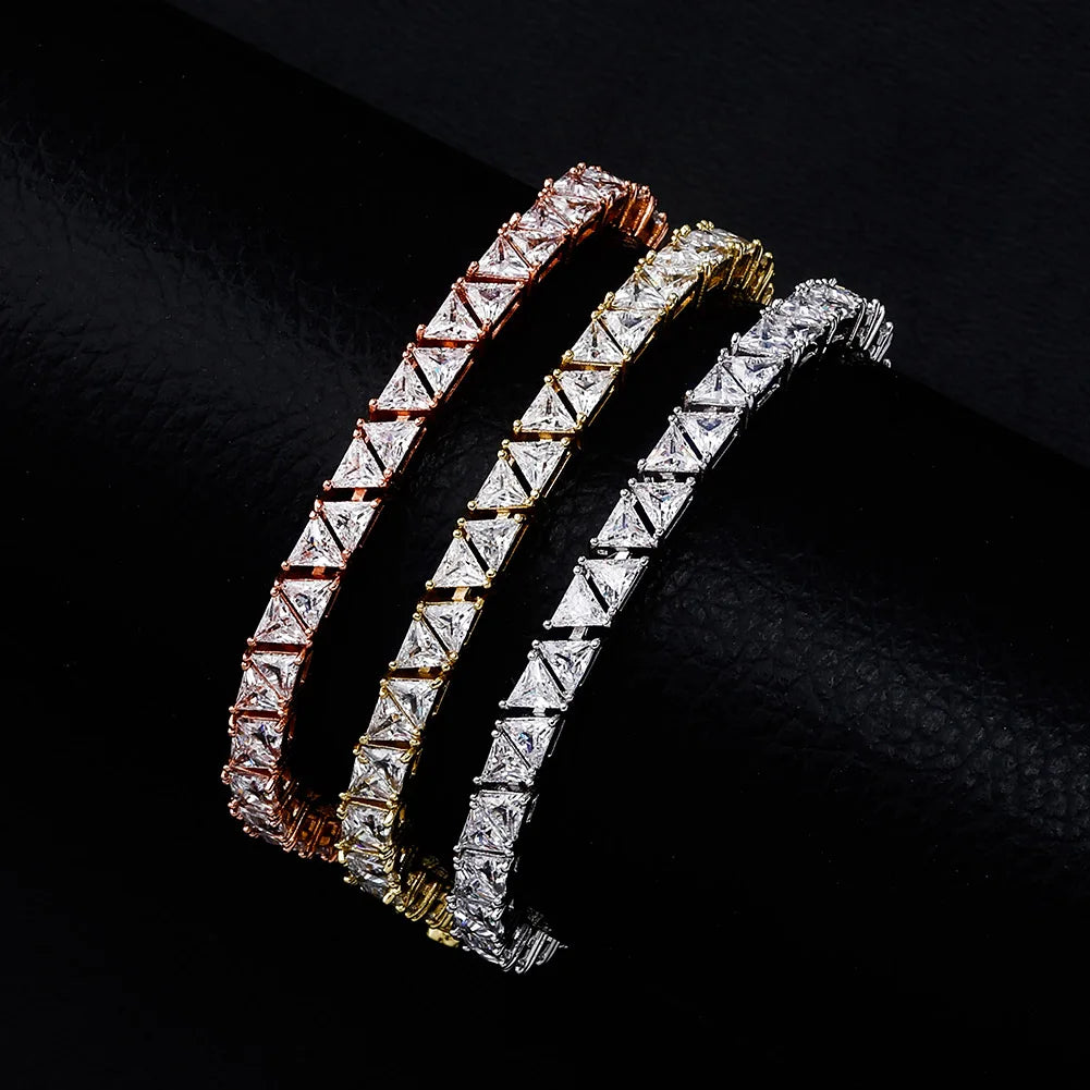 TOPGRILLZ 5mm Tennis Chain Bracelet High Quality Triangular Iced Out Cubic Zirconia Hip Hop Charm Fashion Jewelry For Women