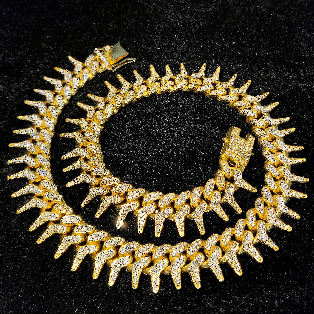 Hip Hop 21MM Iced Out Cuban Rivet Spike Thorns Link Chain Full Crystal Men's Miami Cuban Chain Luxury Fashion Necklace Jewelry