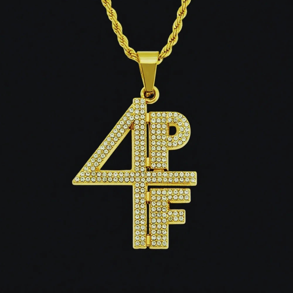 Men Women Hip Hop 4PF Letter Pendant Necklace Shiny Rhinestone Chain Iced out Bling Number Necklaces HipHop Charm Jewelry Gifts