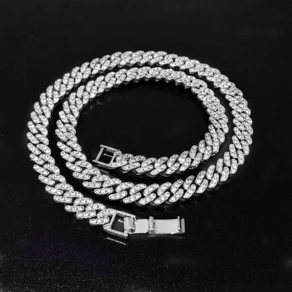 High Quality 9MM Width Miami Cuban Chain Necklaces For Men Women Hip Hop Iced Out Bling Charm Chains Necklace Fashion Jewelry