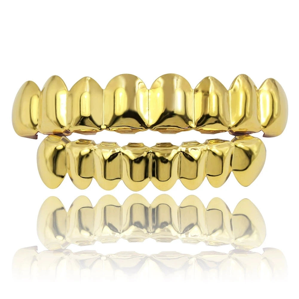 TOPGRILLZ Gold Silver Plated HIP HOP Teeth Grillz Top & Bottom Grills Set With silicone Real Shiny Vampire Tooth Sets