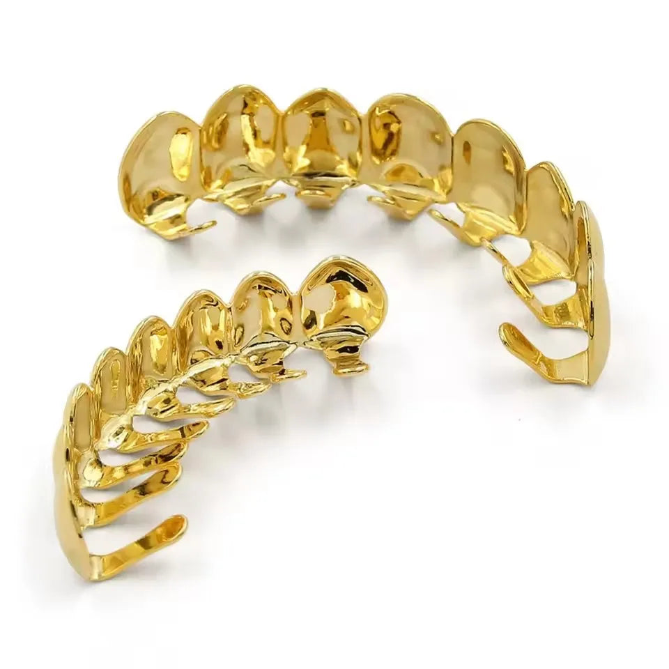 TOPGRILLZ Gold Silver Plated HIP HOP Teeth Grillz Top & Bottom Grills Set With silicone Real Shiny Vampire Tooth Sets