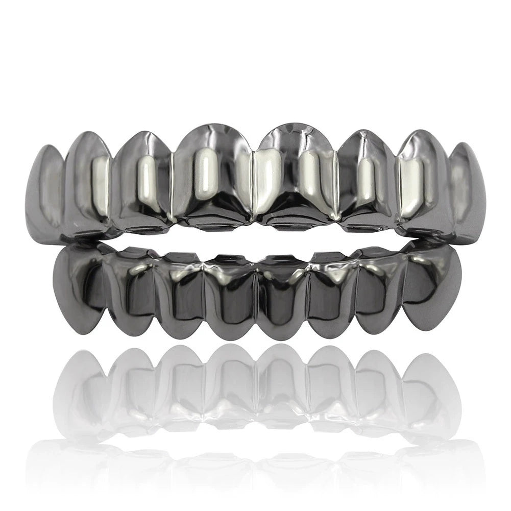 TOPGRILLZ Gold Silver Plated HIP HOP Teeth Grillz Top & Bottom Grills Set With silicone Real Shiny Vampire Tooth Sets