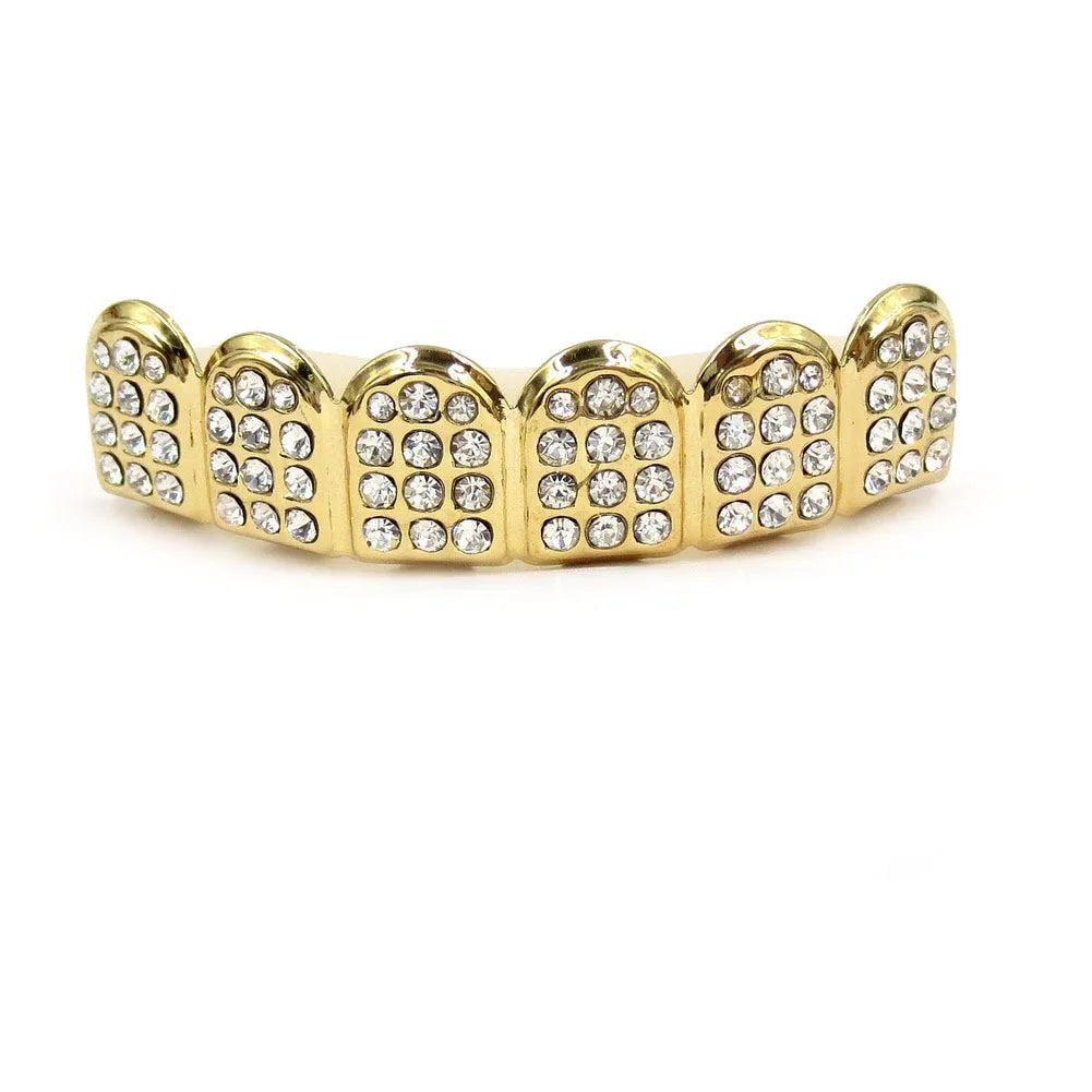 TOPGRILLZ Fashion Hip Hop Gold Silver Color Iced Out CZ Stones Teeth Grillz Top Bottom Teeth Braces For Men Women Jewelry Gifts