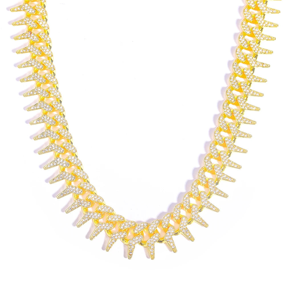 Hip Hop 21MM Iced Out Cuban Rivet Spike Thorns Link Chain Full Crystal Men's Miami Cuban Chain Luxury Fashion Necklace Jewelry