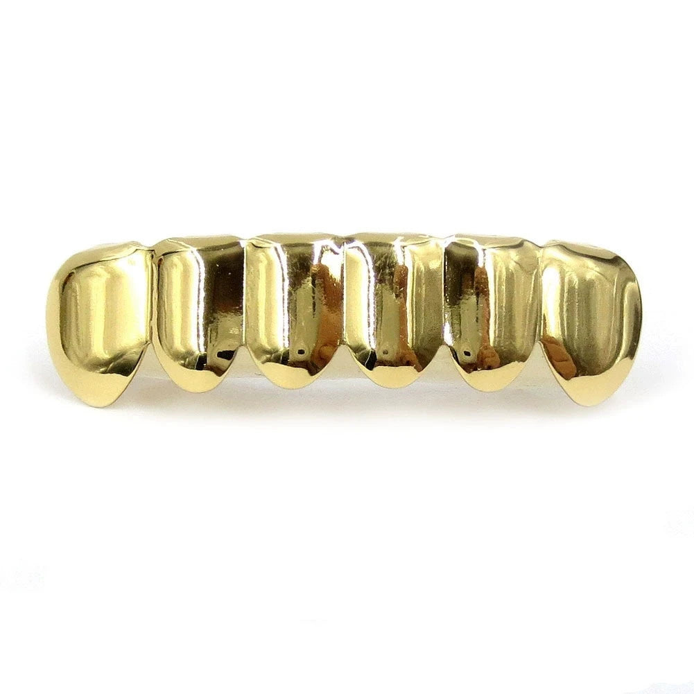 TOPGRILLZ Glossy Gold Silver Plated Hip Hop Teeth Grillz 6 Top &6 Bottom Grills Set With silicone Shiny Vampire Tooth Sets