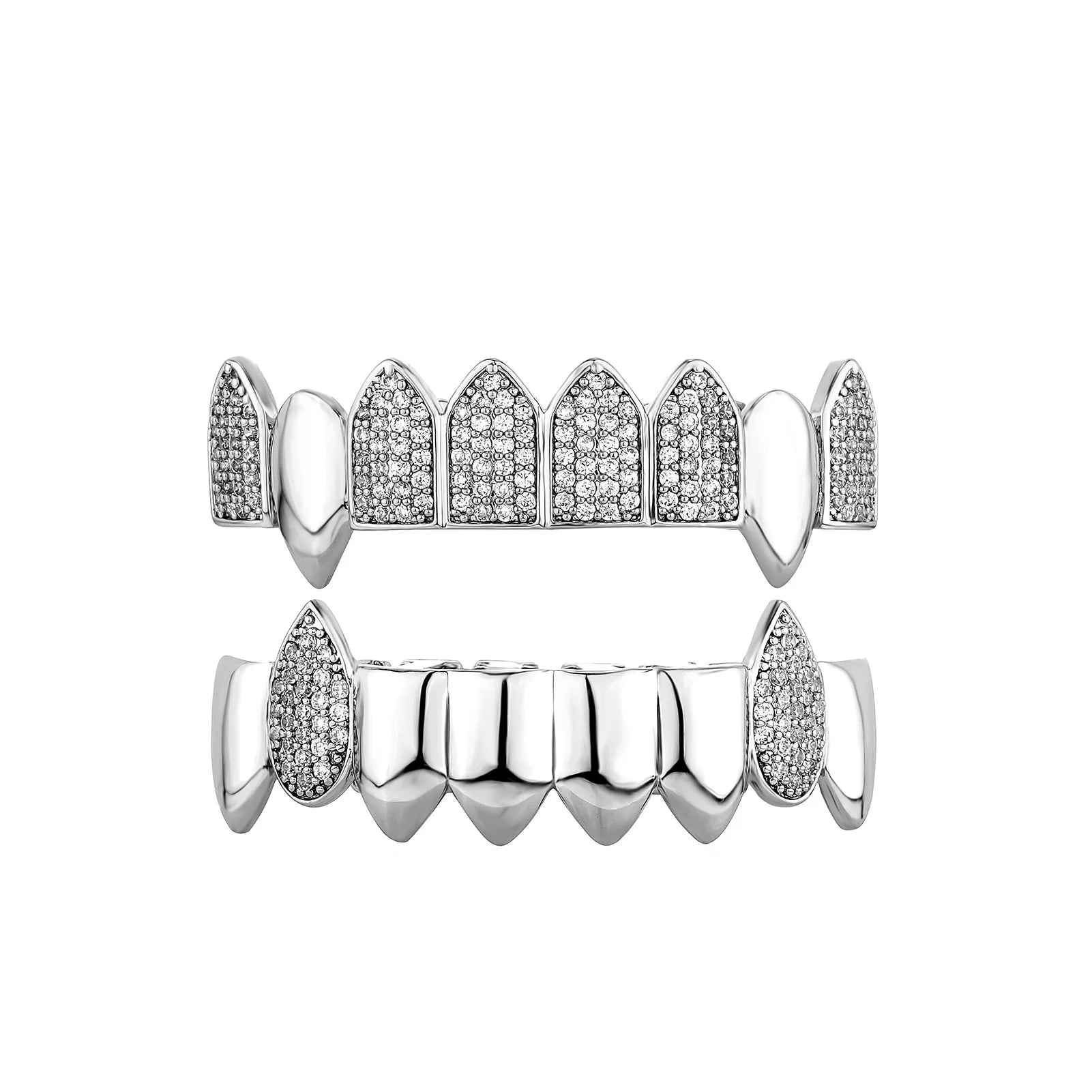 TOPGRILLZ Hip Hop Full CZ Stone Teeth Grillz Caps Cubic Zircon Iced Out Micro Pave Top&Bottom Charm Grills For Men Women Jewelry