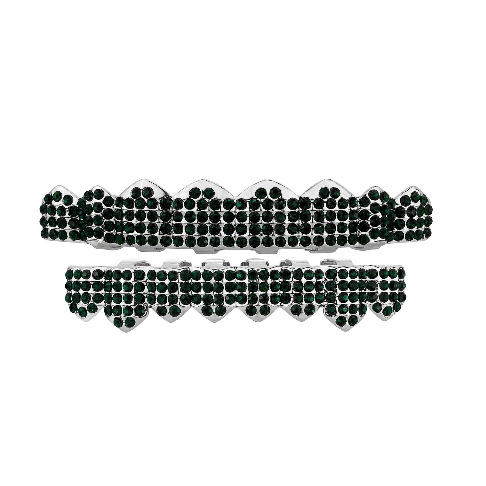 TOPGRILLZ Hip Hop Teeth Grillz Iced Out Micro Paved Green Red Cubic Zircon Top & Bottom Charm Grills Set For Halloween Party