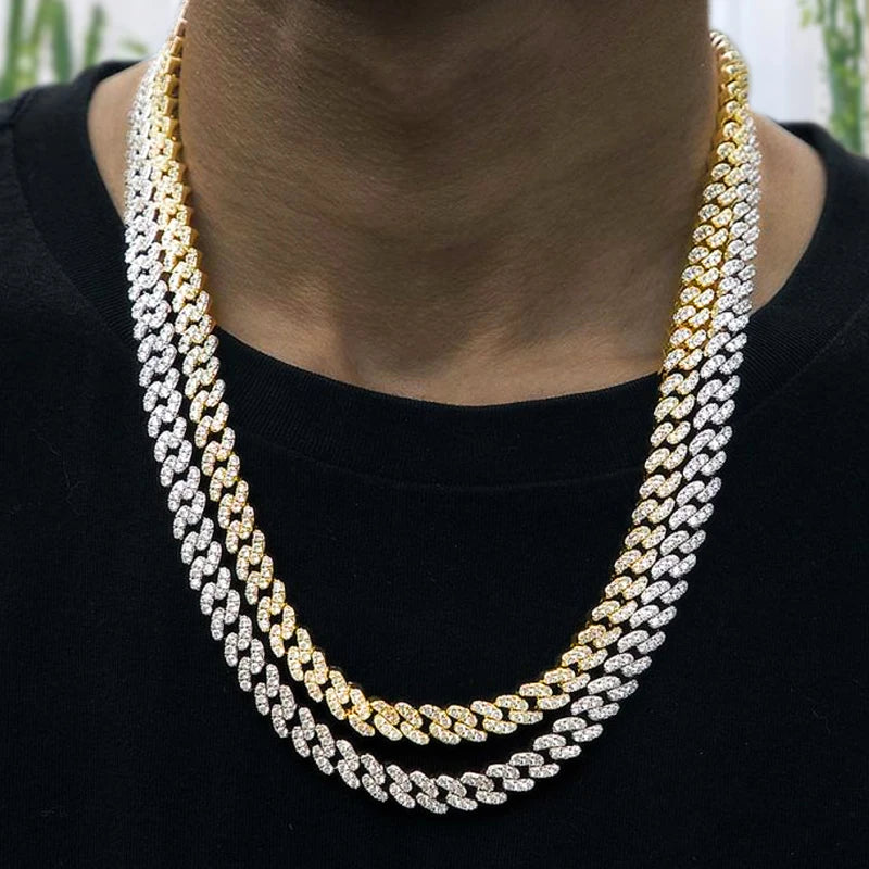 New 9MM Hip Hop Men Women Prong Cuban Link Chain Necklace Bling Iced Out 1 Row Rhinestone Paved Miami Cuban Chain Jewelry Gift