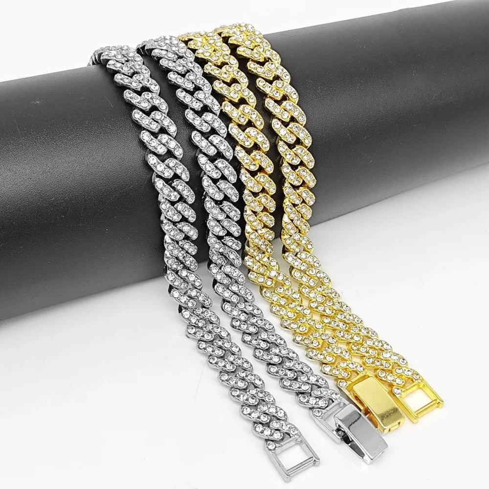 New 9MM Hip Hop Men Women Prong Cuban Link Chain Necklace Bling Iced Out 1 Row Rhinestone Paved Miami Cuban Chain Jewelry Gift