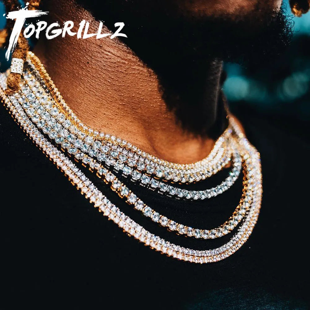 TOPGRILLZ 3/4/5MM Classic Tennis Chain Waterproof Copper Iced Out Micro Pave Cubic Zirconia Hip Hop Fashion Jewelry Women Gift