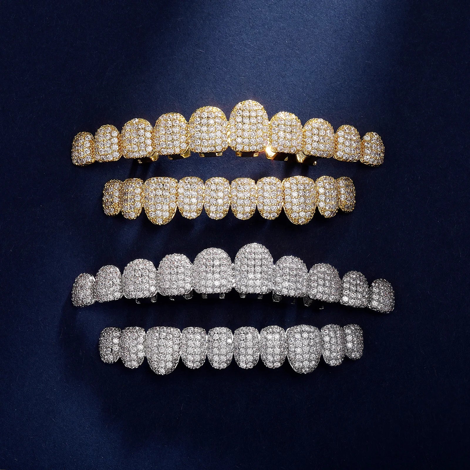 TOPGRILLZ Iced Out Cubic Zirconia Grillz Brace Punk 10/10 Top Bottom Dental Mouth Fang Grills Vampire Tooth Cap Cosplay Jewelry