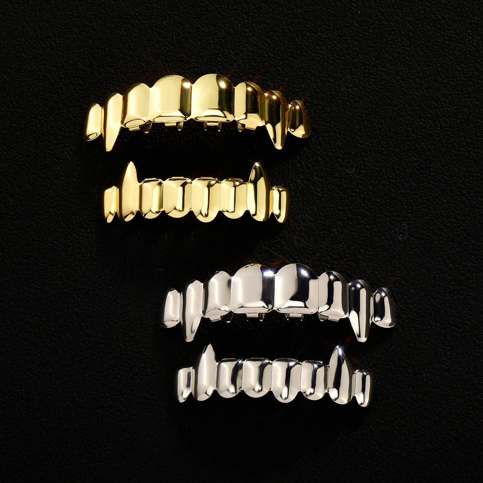 TOPGRILLZ Hip Hop 8/8 Vampire Fangs Glossy Teeth Grillz Top Bottom Mouth Tooth Caps For Women Men Jewelry Halloween Cosplay Gift