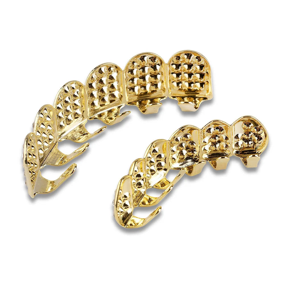 TOPGRILLZ Fashion Hip Hop Gold Silver Color Iced Out CZ Stones Teeth Grillz Top Bottom Teeth Braces For Men Women Jewelry Gifts