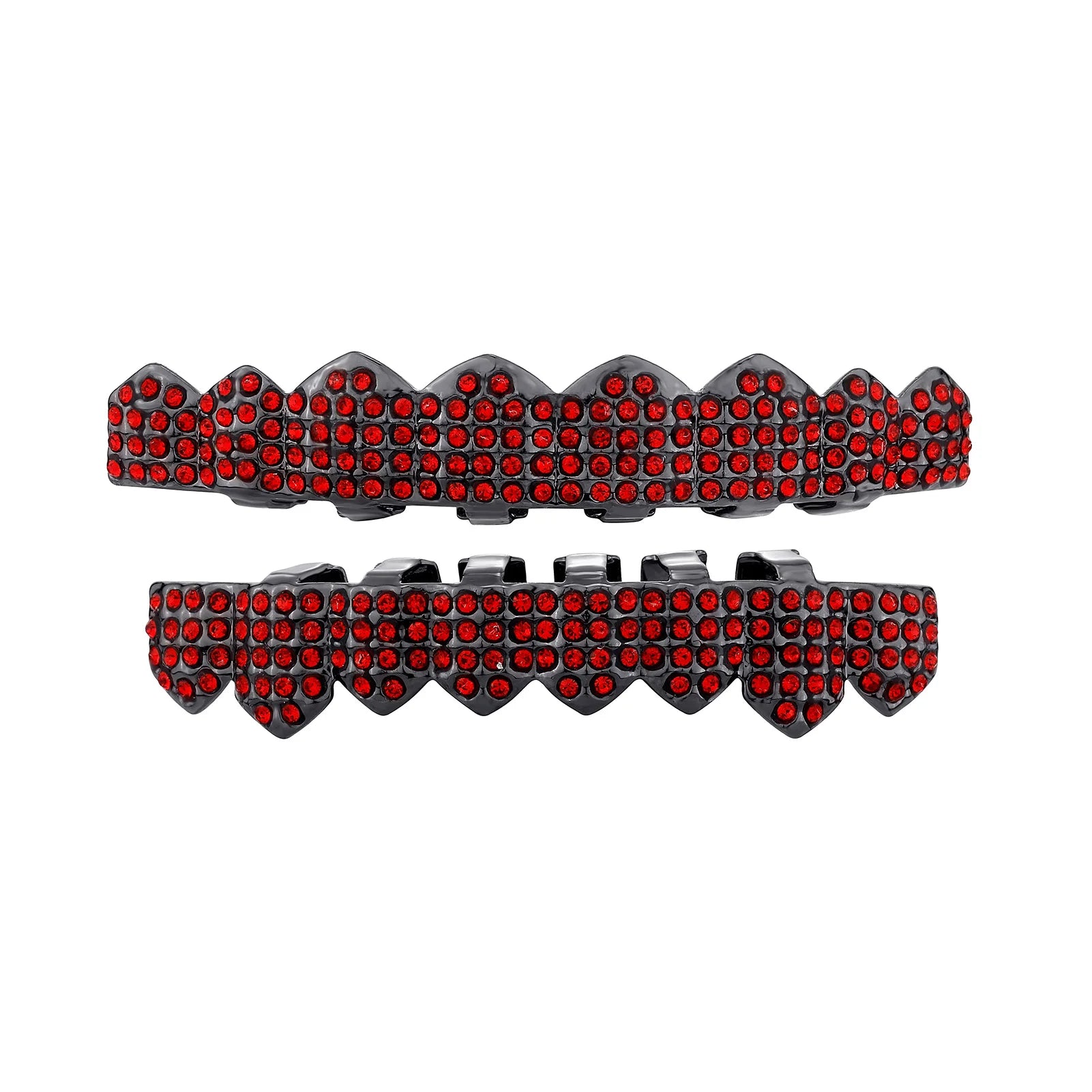 TOPGRILLZ Hip Hop Teeth Grillz Iced Out Micro Paved Green Red Cubic Zircon Top & Bottom Charm Grills Set For Halloween Party